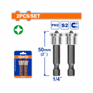 Puntas De Destornillador PH2 1/4" X 50Mm Con Limitador Acero S2 Set De 2 Piezas. Punta Con Tope.