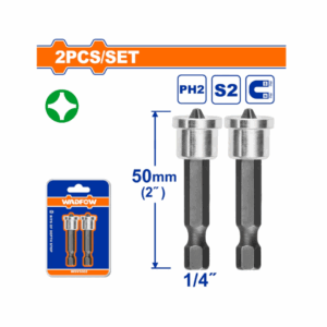 Puntas De Destornillador PH2 1/4" X 50Mm Con Limitador Acero S2 Set De 2 Piezas. Punta Con Tope.