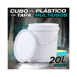 Cubo De Plástico Con Tapa Multiusos 20 Litros (5.28 Galones). Cubeta. Tanque